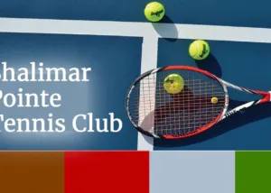 website header for Shalimar Pointe Tennis Club - block colors with tennis racquet and balls