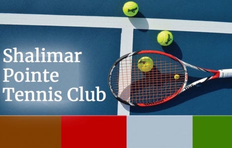 website header for Shalimar Pointe Tennis Club - block colors with tennis racquet and balls
