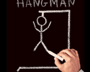 chalkboard with hangman word game